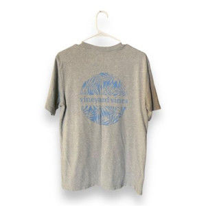 Vineyard Vines Shirt Mens Small Gray Short Sleeve Pocket Tee Logo Solid Blue